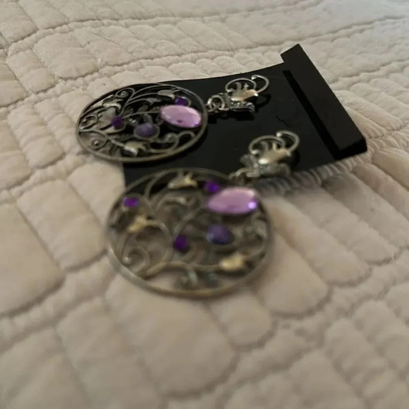 *Final Price* Purple/Amethyst Colored Round Silver Earrings - Delicate Design - Picture 2 of 3